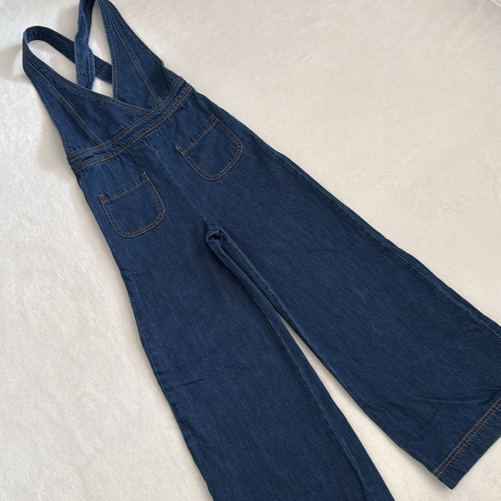 Bebe Girls | 70s Retro Denim Cross Back Wide Leg Overall Jumpsuit (M 10-12)